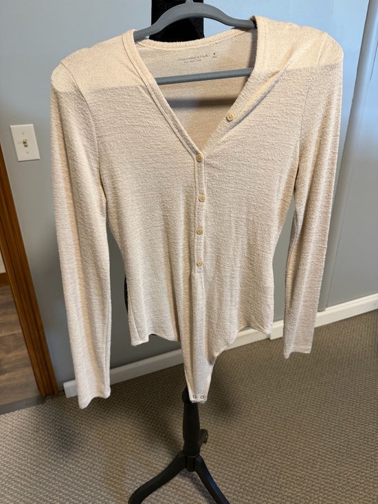 Abercrombie & Fitch Tops - Abercrombie & Fitch Soft Cozy Henley Bodysuit Cream Long Sleeve Medium